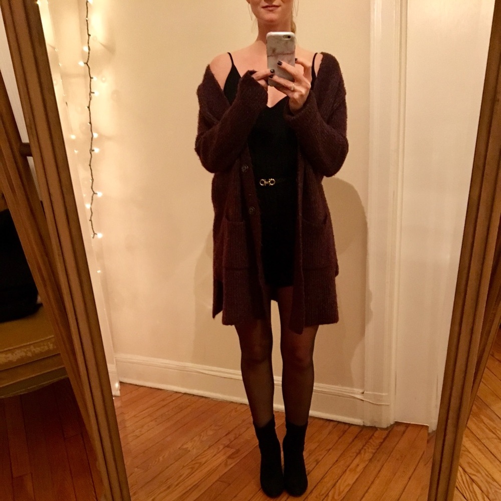 free people oversized long plum sweater fuzzy